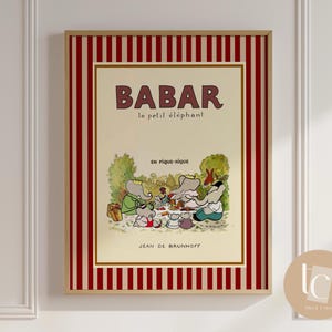Babar l'éléphant le pique-nique art mural chambre d'enfant rétro déco enfants citation art mural genre art mural bébé neutre illustration impression chambre d'enfant