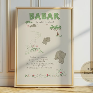 Babar the elephant  nursery wall art retro kids decor quote wall art genre neutral baby wall art illustration nursery print