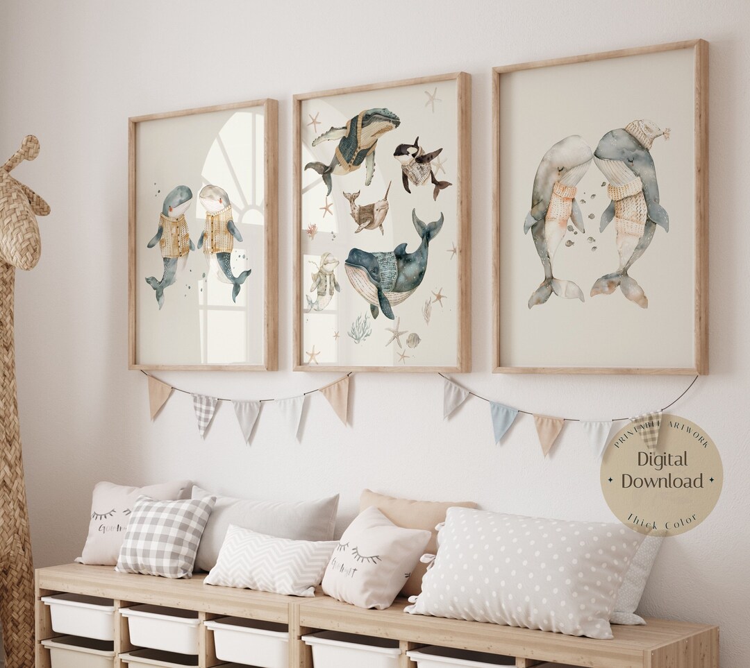 Under the Sea Nursery Wall 3 Print Set Art Retro Kids Decor Quote Ocean ...