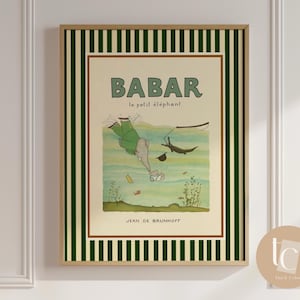 Babar the elephant in water nursery wall art retro kids decor quote wall art genre neutral baby wall art illustration nursery print