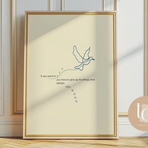 Flying blue line ocean waves print, uplifting quote wall art printable waves poster digital download sea waves ocean art
