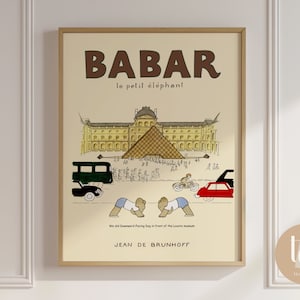 Babar the elephant nursery wall art retro kids decor quote wall art genre neutral baby wall art illustration nursery print