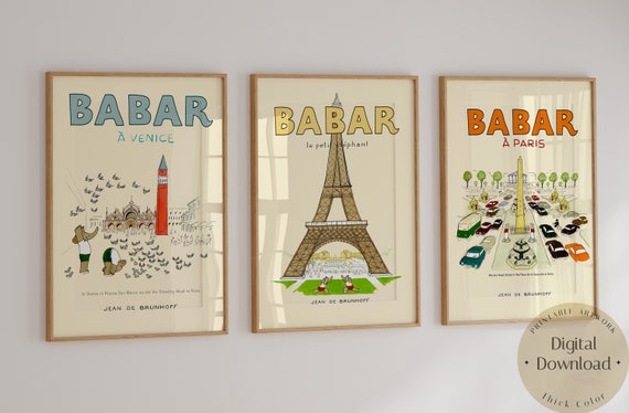 Babar the Elephant Nursery Wall Art Retro Kids Decor Quote Wall