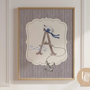 Arte de pared con iniciales para bebé de la A a la Z / Láminas del alfabeto para guardería / Arte de letras personalizado para habitación infantil / Decoración de guardería de género neutro / Decoración de guardería náutica