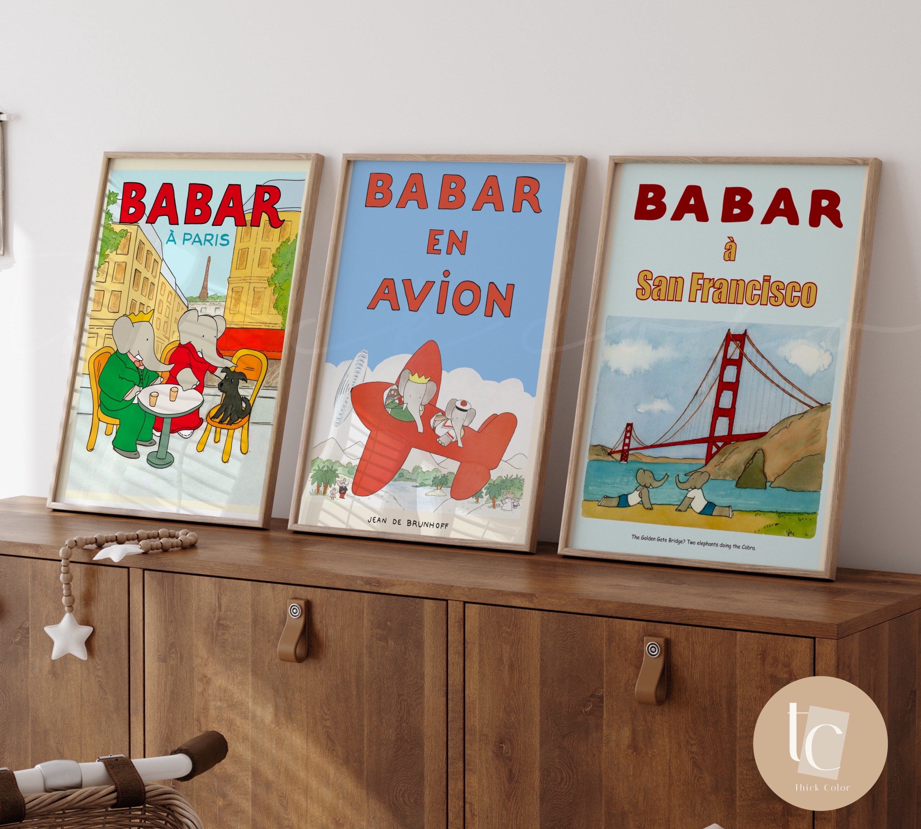 Babar the elephant nursery wall art retro kids decor quote wall art genre neutral baby wall art canvas nursery print babar in Paris