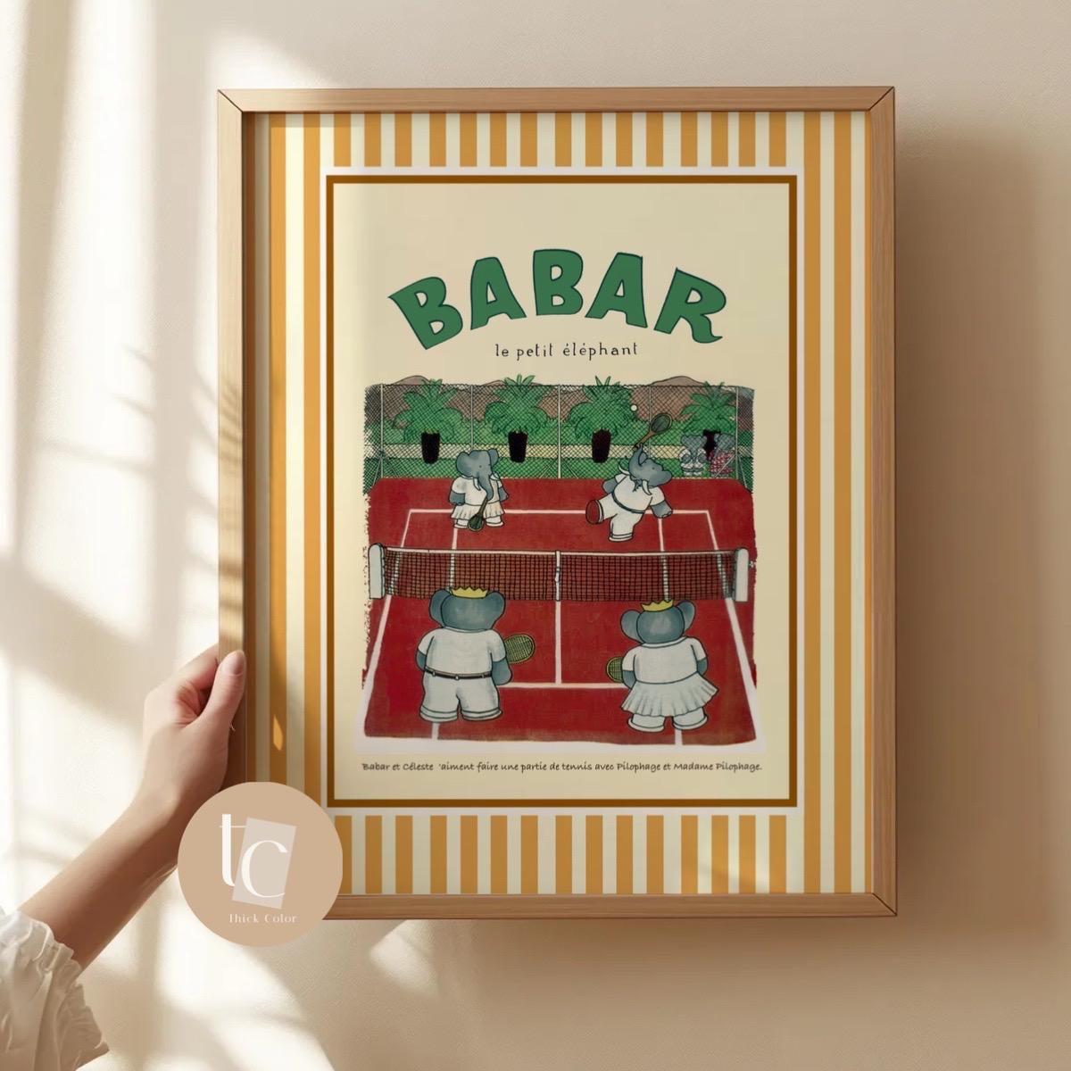 Babar the Elephant Tennis Nursery Wall Art Retro Kids Decor Quote