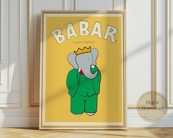 Babar the Elephant Print: Retro Nursery Decor, Kids Wall Art