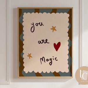 Impresión de afirmación positiva "Eres mágico", arte de pared para habitación de niños, sala de juegos, guardería, decoración infantil retro, género neutro, arte de pared para bebé, ilustración n