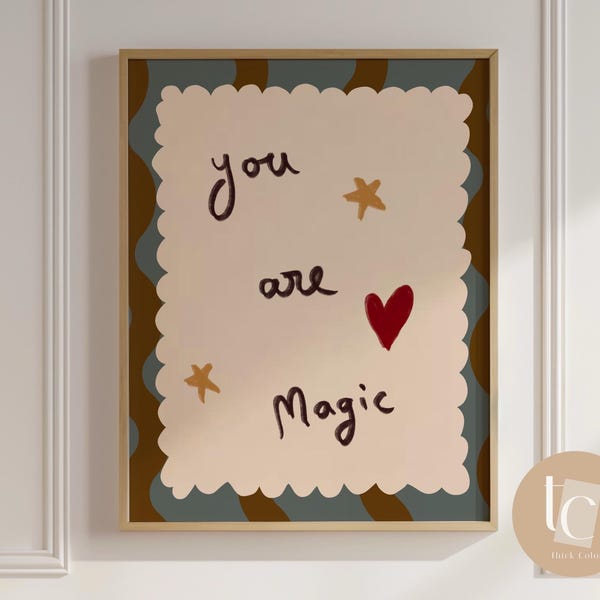 You Are Magic positieve bevestiging print, kinderkamer speelkamer kunst aan de muur kinderkamer retro kinderdecor genre neutraal baby muur kunst illustratie nr
