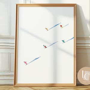 Esquí pintura esquí acuarela arte ilustración impresión moderna pintura de esquí minimalista impresión en lienzo snowboarders decoración de la pared de esquí de invierno