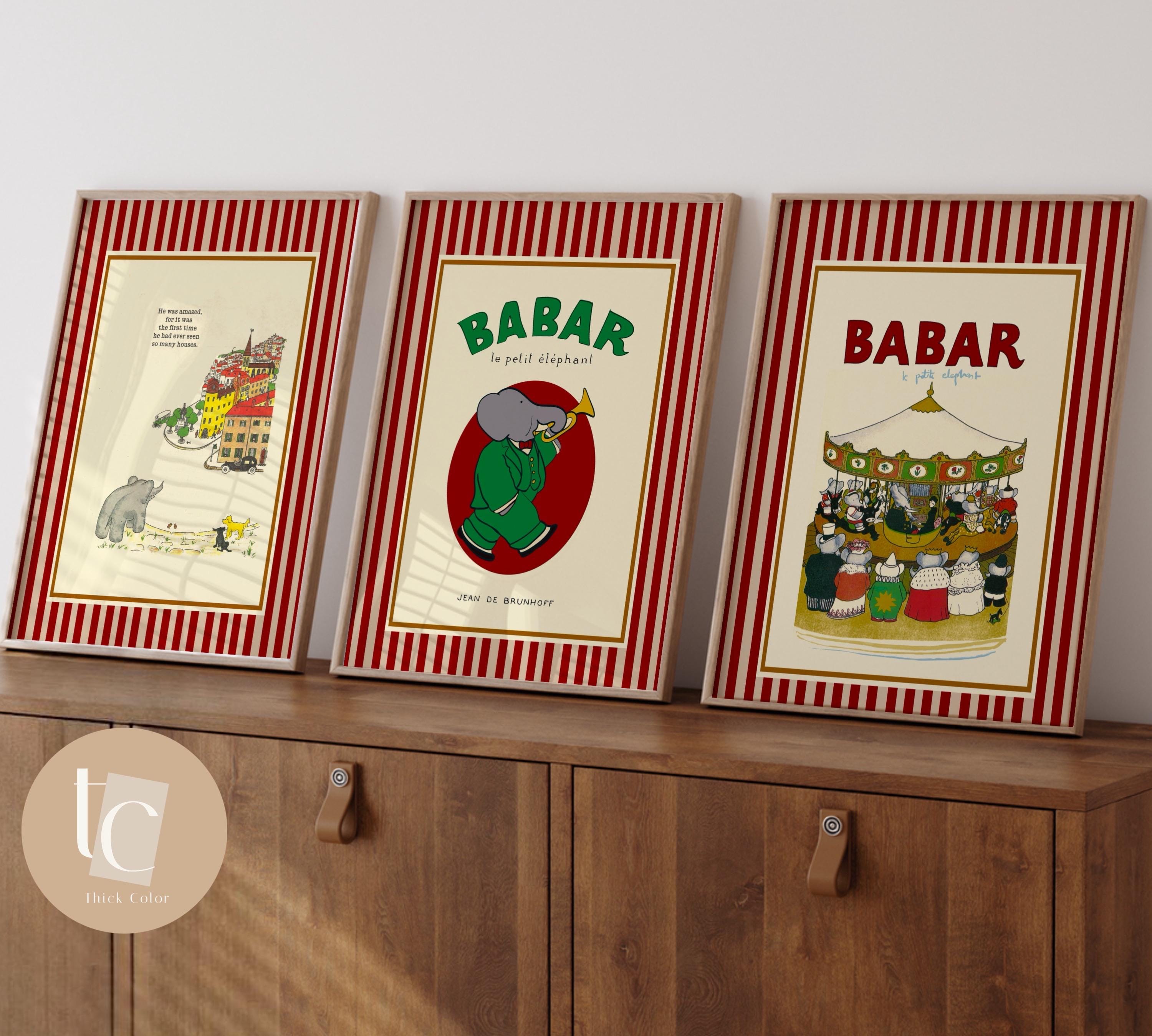 Babar the Elephant Canvas Prints, Retro Nursery Wall Art (set of 3