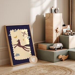 Whimsical horse hand-drawn nursery wall art, retro kids print, funny wall art nursery decor image 16