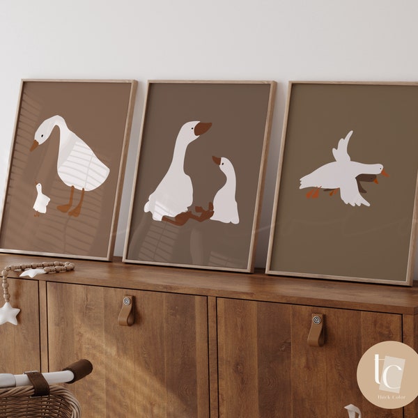 Nursery wall art  silly geese flying gender neutral nursery decor canvas nursery goose print baby duck Scandinavian vintage baby boy girl