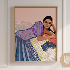 Bold portrait of woman Abstract Contemporary Figurative Wall Art Modern Print Minimalist Color Canvas print original Art home decor Stripes