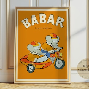 Babar der Elefant Heißluftballon Kinderzimmer Wand Kunst Retro Kinder Dekor Zitat Wand Kunst Genre Neutral Baby Wand Kunst Illustration Kinderzimmer Poster