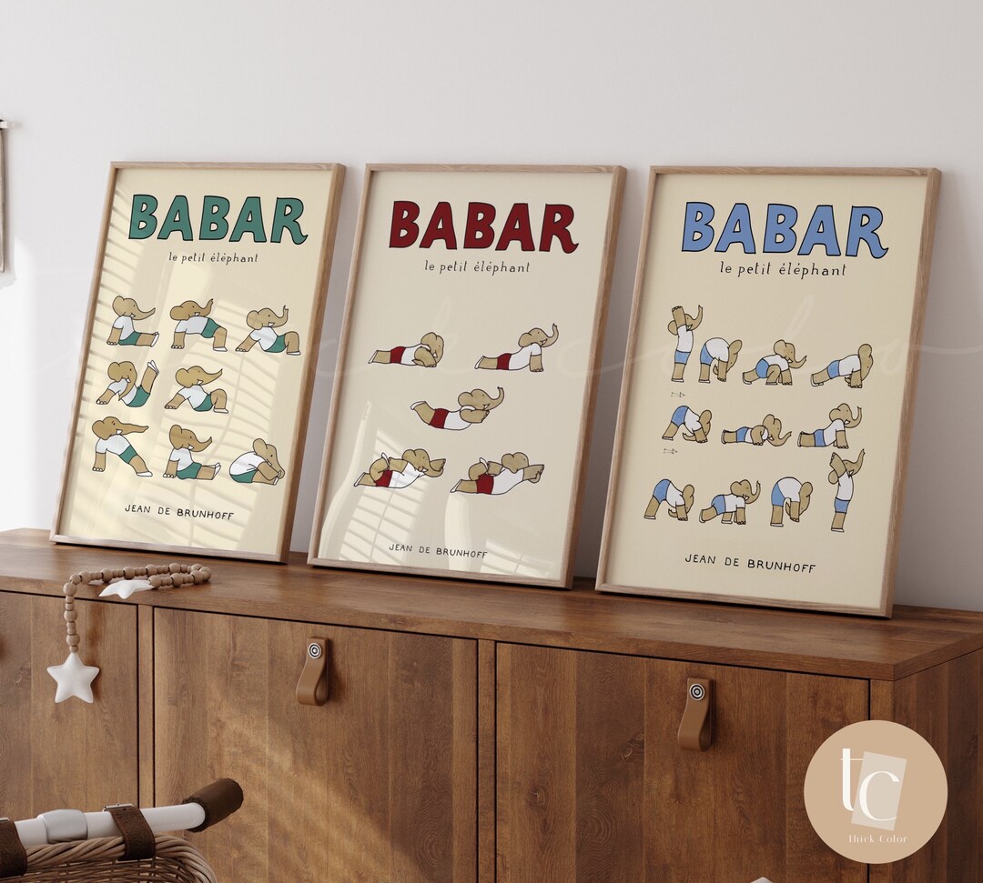Babar the Elephant Nursery Wall Art Nursery Decor Kids Gift Retro Wall Art Illustration Print