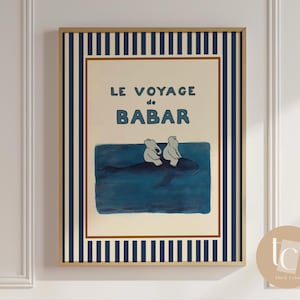 Babar el elefante navegando sobre una ballena, arte de pared para guardería, decoración retro para niños, arte de pared con cita, género neutro, arte de pared para bebé, lienzo, impresiones para guardería, niño