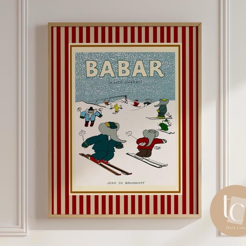 Babar the Elephant Playing Tennis Wall Art Retro Kids Decor