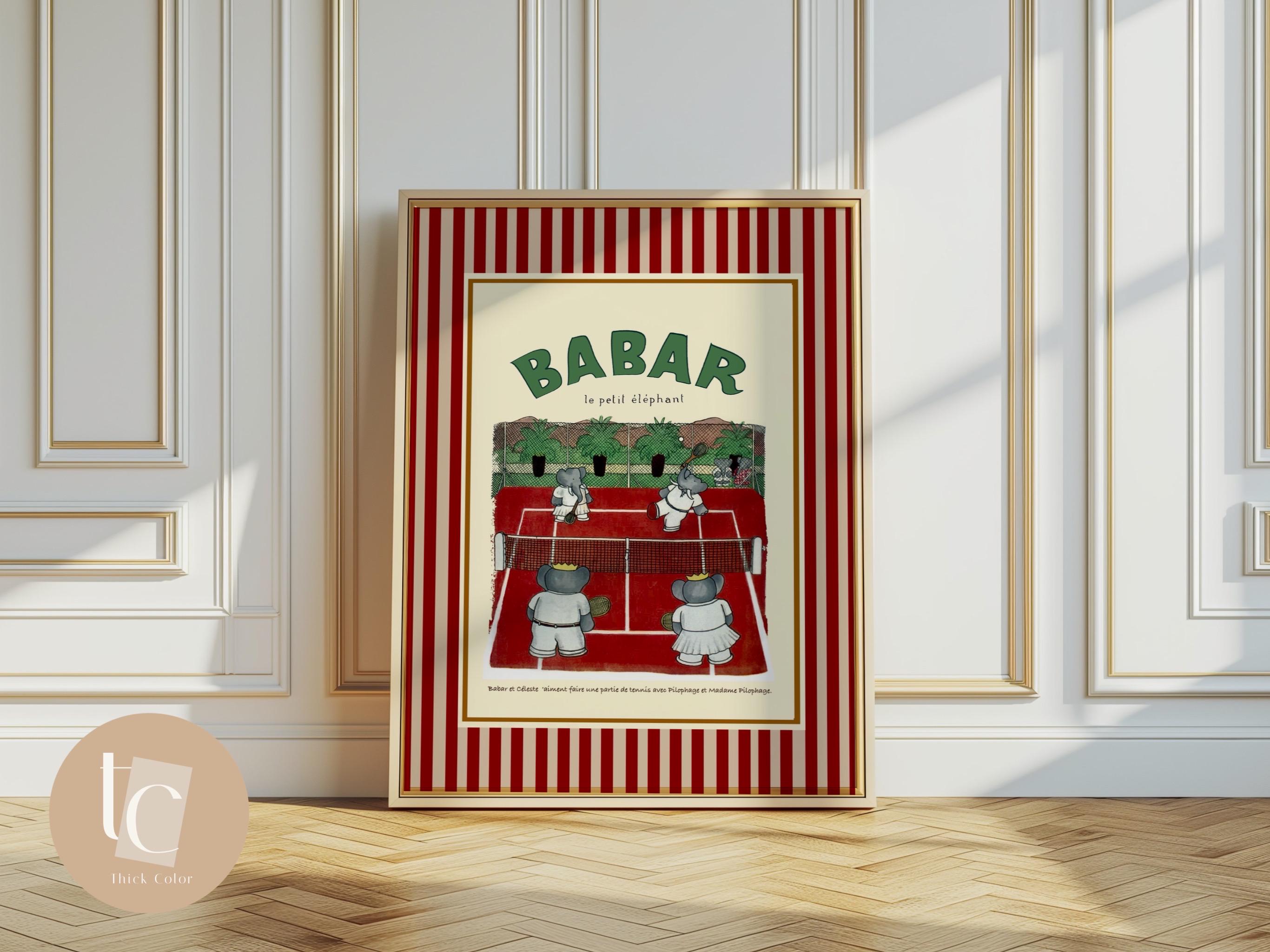 Babar the Elephant Playing Tennis Wall Art Retro Kids Decor Quote