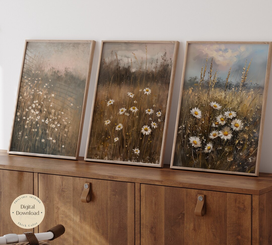 Wildflower Print Set of 3 Oil Painting Print Botanical Wall Art ...