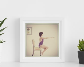 Bikram yoga art print - yoga print - chair utkatasana pose print wall art