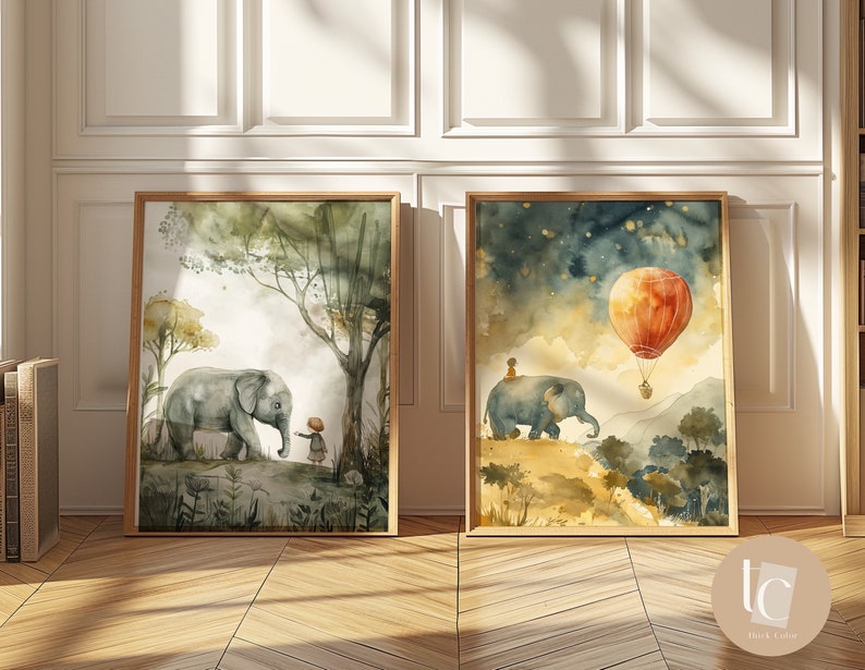 Nursery Wall Art Canvas Print Elephant Nursery Wall Art Kids Decor Storybook Wall Art Gender