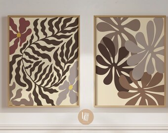 Botanische canvasprintset, abstracte bloemkunst, bohodecor