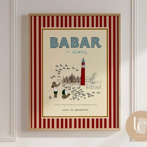 Babar the elephant in Venice wall art retro kids decor quote wall art genre neutral baby wall art illustration nursery print