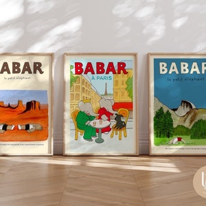 Babar the elephant nursery wall art nursery decor kids gift retro wall art illustration print gender neutral baby gift
