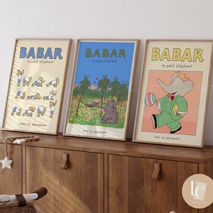 Babar el elefante vivero pared arte vivero decoración niños regalo retro pared arte ilustración impresión género neutral bebé regalo decoración de la guardería