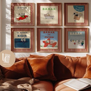 Babar the elephant set of 6 le voyag de Babar nursery wall art retro kids decor wall art neutral baby wall art illustration nursery print