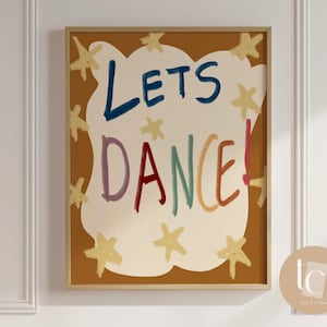 Let's dance przedszkole ładny francuski cytat wydruk, pokój dziecięcy pokój zabaw przedszkole sztuka ścienna retro wystrój dla dzieci gatunek neutralny sztuka ścienna dla dzieci ilustracja n