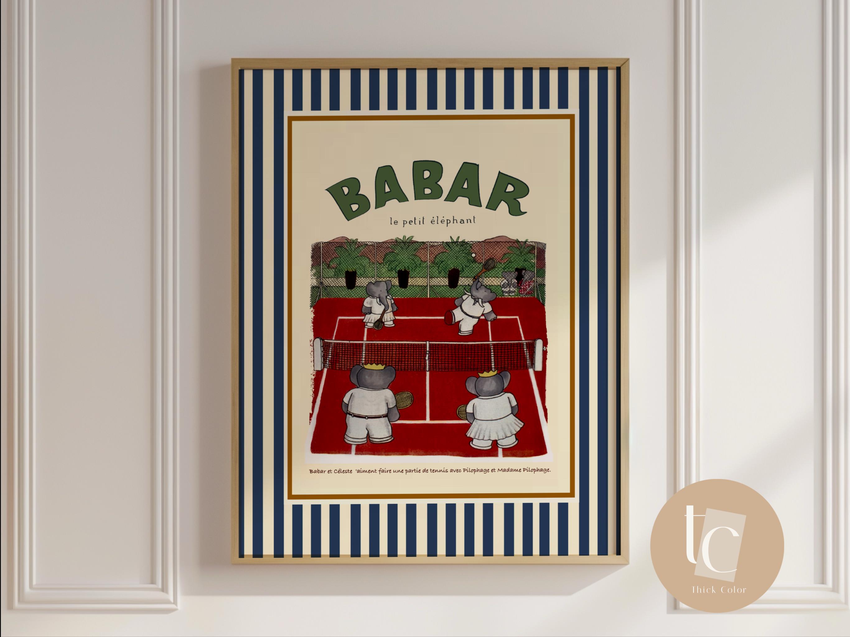 Babar the Elephant Tennis Nursery Wall Art Retro Kids Decor Quote