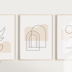Geigenblatt, Bogenfenster, Ozeanlinie digitaler Kunstdruck | 3er Set
