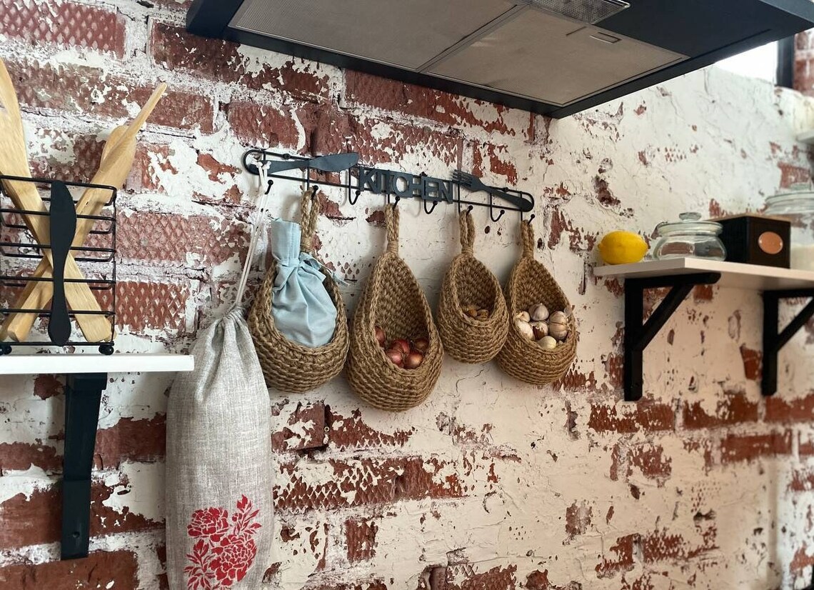Wallmounted kitchen baskets Hanging storage for bathroom Etsy