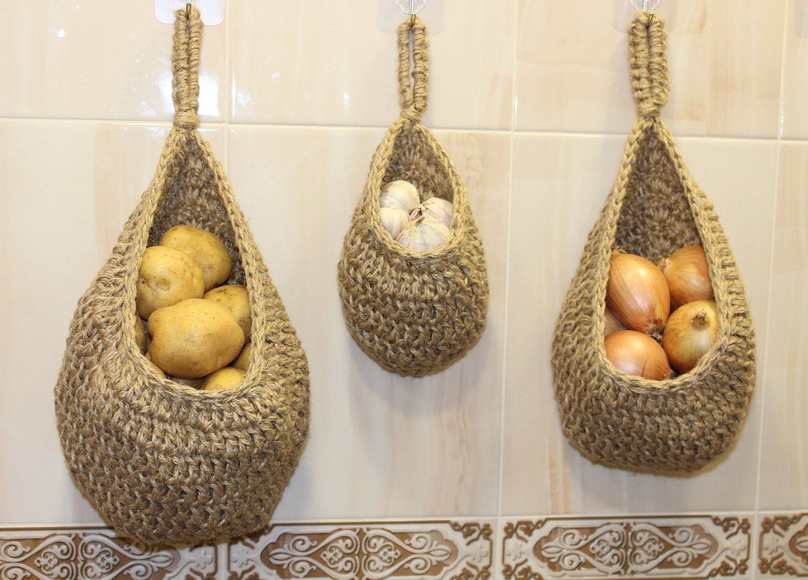 Large Hanging Potato Basket Set Wall Mounted Onion and Garlic Etsy