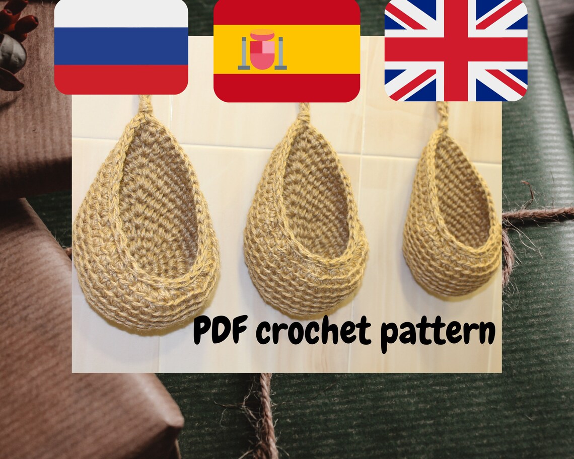 PDF pattern crochet Hanging Wall basket Jute Basket step by Etsy