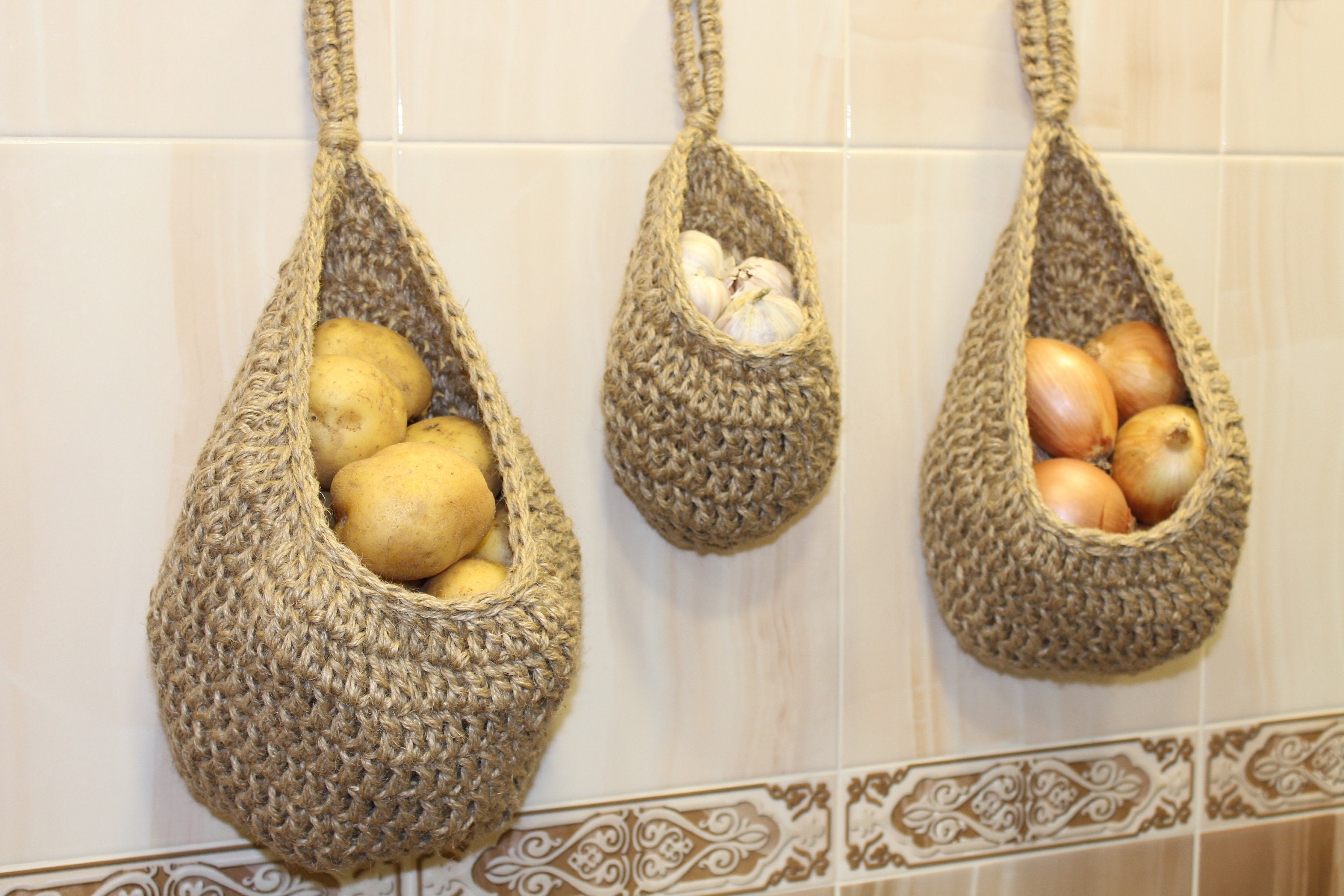 Large Hanging Potato Basket Set Wall Mounted Onion and Garlic Etsy