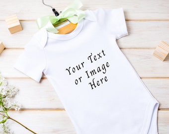 Personalised Baby Vest Short Sleeve White 100% Cotton Add Text Announcement Babyshower Toddler Newborn Gift Birthday Love Gender Reveal