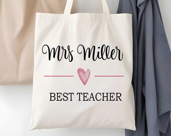 Teacher Stuff Personalized Tote Bag Custom Jute Bag with Name, Initials & Monogram - Perfect Thank You Gift for Teachers