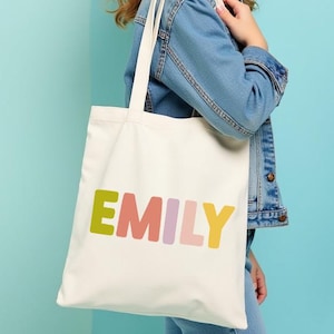 Bolsa de tela personalizada para niños - Bolsa con nombre personalizado y letras de colores - Regalo para niñas