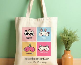 Personalized Sleepover Tote Bag - Custom Name Slumber Party Favor - Best Sleepover Ever Gift - Spa Party Bag - Girls Birthday Goodie Bag