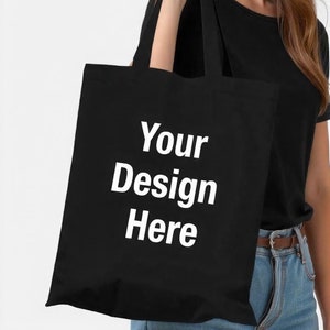 Custom Black Tote Bags With Your Logo, wholesale Custom Promotional Bags, Photo or Text Print, Bulk Personalized Bag, 14x16 in