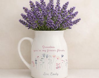 Personalised Grandma Vase – You’re My Forever Flower – Custom Floral Ceramic Jug – Gift for Grandma – Mother’s Day Nana Gift