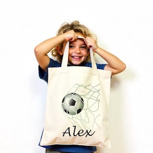 Personalized Soccer Tote Bag - Custom Name Football Gift - Kids Sports Bag - Soccer Goal Design - Birthday Gift for Boys & Girls