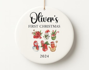 Personalised Baby's First Christmas Decoration Keepsake Christmas Bauble Gift Ceramic Ornament  Baby's 1st Christmas Scene Decoration