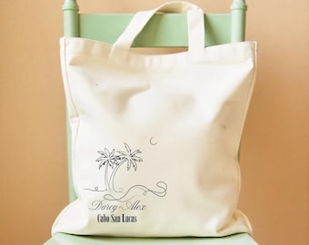 Personalized Palm Tree Wedding Welcome Tote Bags - Custom Guest Gifts - Tropical Gift Bags - Island Wedding Favor - Destination Keepsake