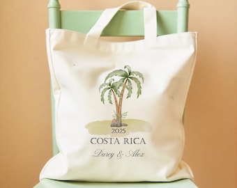 Personalized Palm Tree Wedding Tote Bag – Tropical Destination Wedding Favor – Custom Beach Bride Party Bag – Bridesmaid Gift