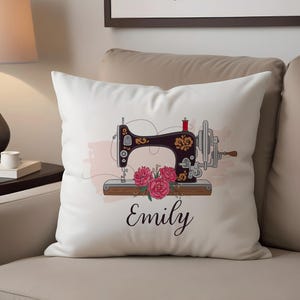 Personalisiertes Nähkissen Benutzerdefiniertes Namenskissen mit Vintage-Nähmaschine Näherin Geschenk Nähzimmerdekor Blumen-Nähliebhaber Geschenk