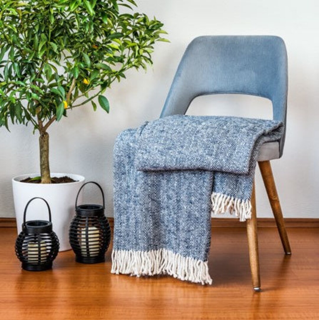 Heavy Wool Blanket Herringbone Blanket Wool Throw Blanket Etsy